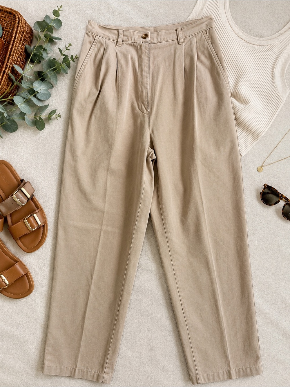 Lauren Ralph Lauren Vintage Khaki Pleated Chino Pants Size 4 100% Cotton